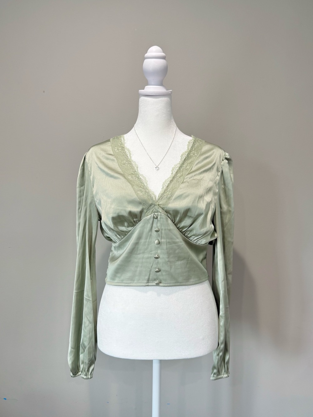 Love Tree Satin Mint Green Shirred Waist Blouse